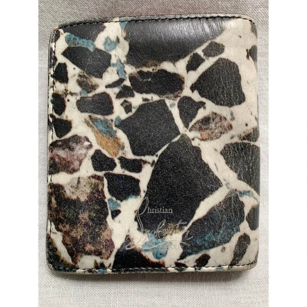 Christian Louboutin Paros Spiked Wallet Marble Print‎ Red Leather Bifold#607